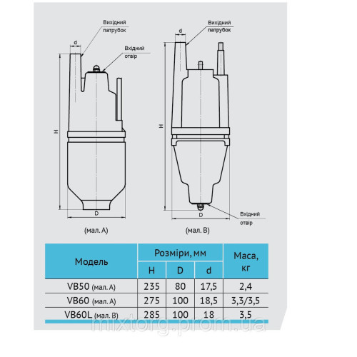 Вібраційний насос VB60L (кабель 10м) 